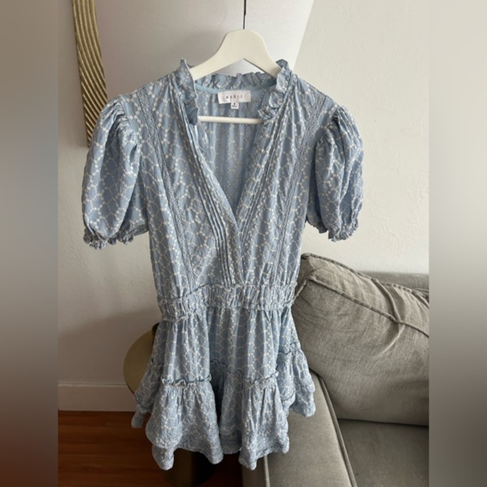 Mable  Blue Eyelate Embroidery Dress S Cottage  Femenine Summer